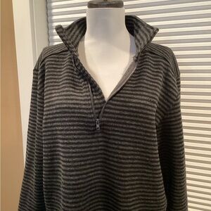 Kavu Men's Black and Gray Striped Zip-Up Sweater